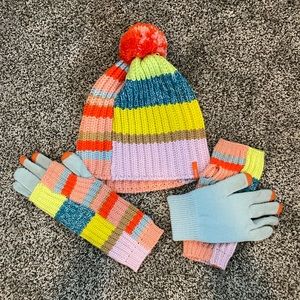 VERLOOP light knit rainbow hat and screen glove/mitten set
